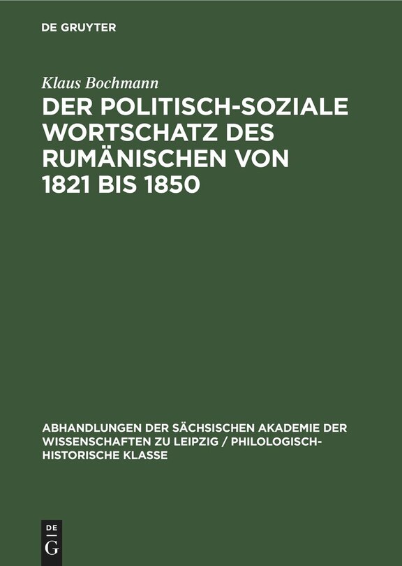 Front cover_Der Politisch-Soziale Wortschatz des Rumänischen von 1821 bis 1850