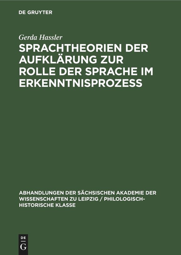 Front cover_Sprachtheorien der Aufklärung zur Rolle der Sprache im Erkenntnisprozess