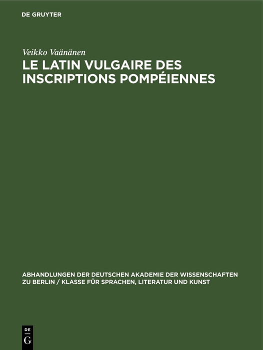 Front cover_Le latin vulgaire des inscriptions pompéiennes