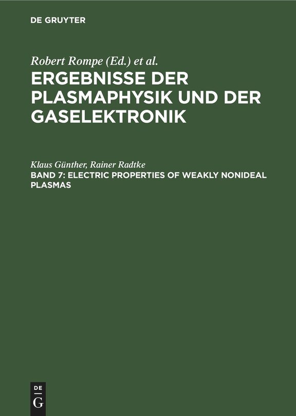 Couverture_Electric Properties of Weakly Nonideal Plasmas