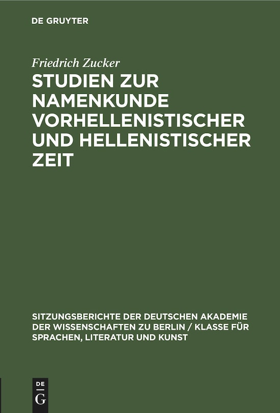 Couverture_Studien zur Namenkunde vorhellenistischer und hellenistischer Zeit