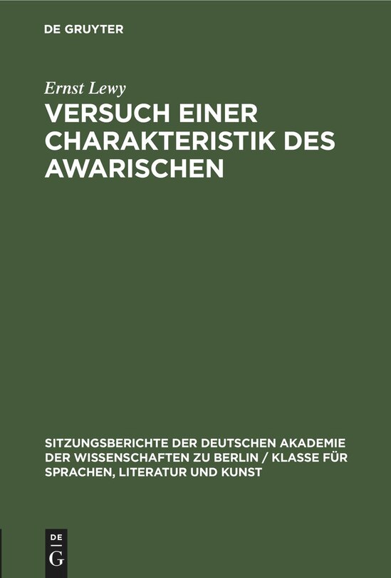 Front cover_Versuch einer Charakteristik des Awarischen