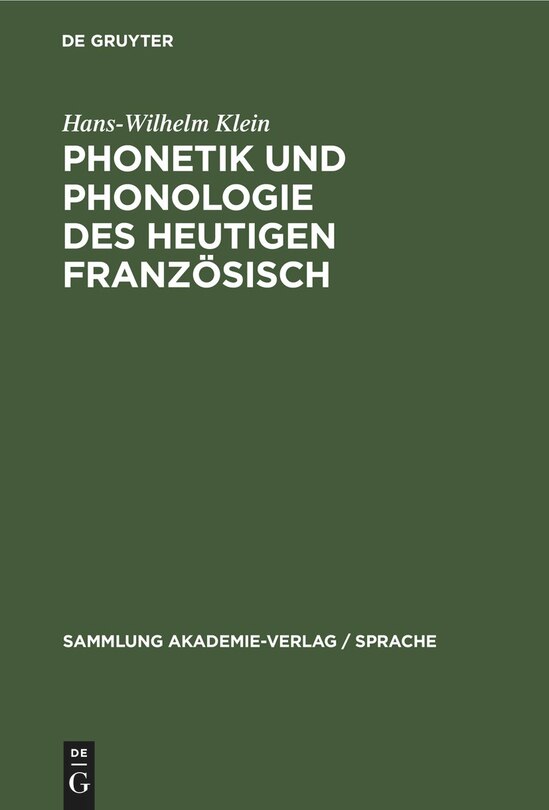 Front cover_Phonetik und Phonologie des heutigen Französisch