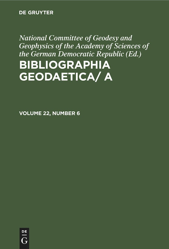 Front cover_Bibliographia Geodaetica/ A. Volume 22, Number 6