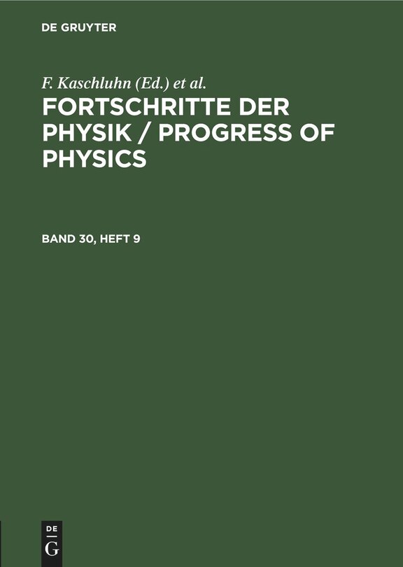 Front cover_Fortschritte der Physik / Progress of Physics. Band 30, Heft 9