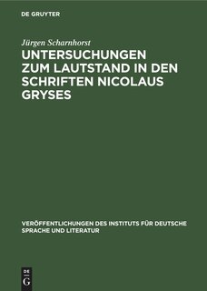 Front cover_Untersuchungen zum Lautstand in den Schriften Nicolaus Gryses