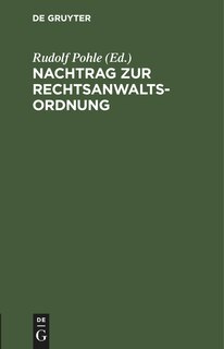 Front cover_Nachtrag zur Rechtsanwaltsordnung
