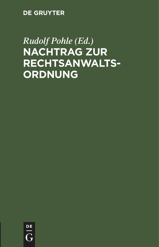 Front cover_Nachtrag zur Rechtsanwaltsordnung
