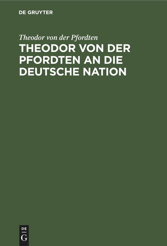 Couverture_Theodor von der Pfordten an die Deutsche Nation