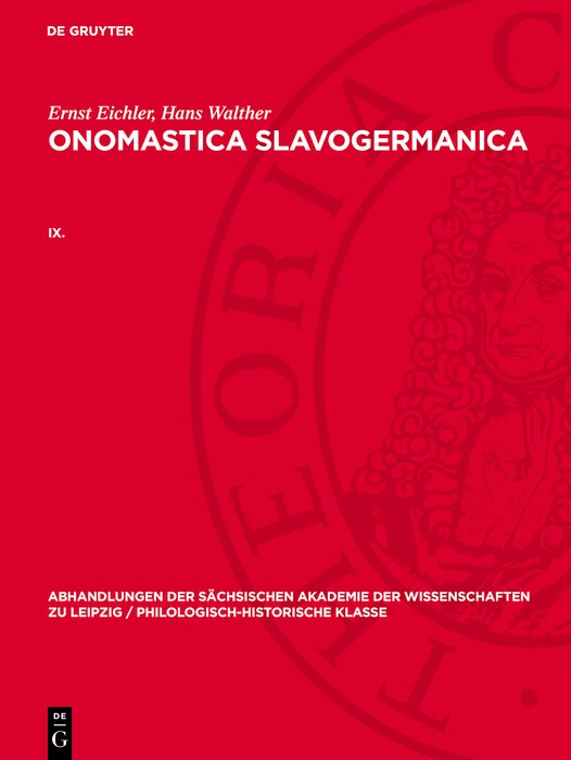 Front cover_Ernst Eichler; Hans Walther: Onomastica Slavogermanica. IX.
