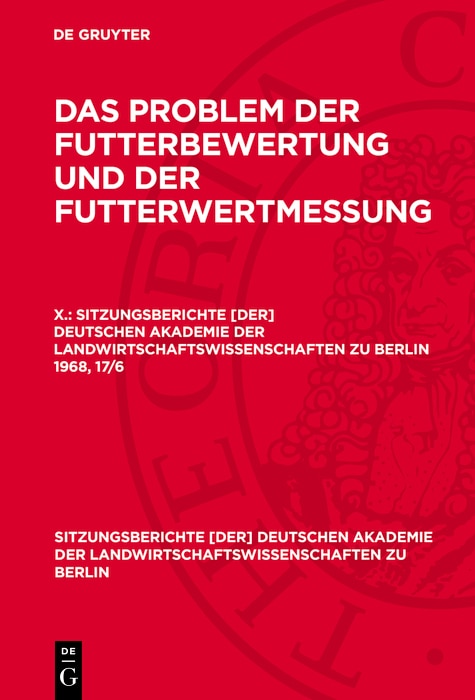 Couverture_Das Problem der Futterbewertung und der Futterwertmessung. X.