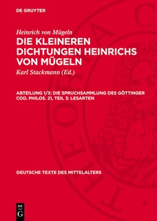Front cover_Die Spruchsammlung des Göttinger Cod. Philos. 21, Teil 3: Lesarten