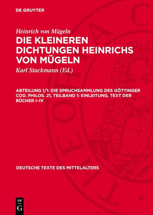 Front cover_Die Spruchsammlung des Göttinger Cod. Philos. 21, Teilband 1: Einleitung, Text der Bücher I–IV