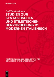 Front cover_Studien zur syntaktischen und stilistischen Hervorhebung im modernen Italienisch