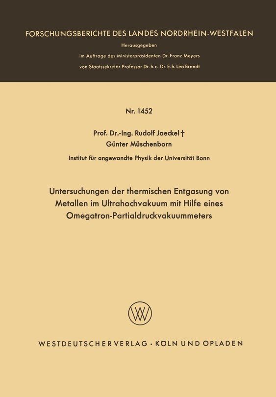 Front cover_Untersuchungen der thermischen Entgasung von Metallen im Ultrahochvakuum mit Hilfe eines Omegatron-Partialdruckvakuummeters