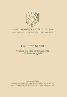 Front cover_Ursprung und Wesen der Landgemeinde nach rheinischen Quellen