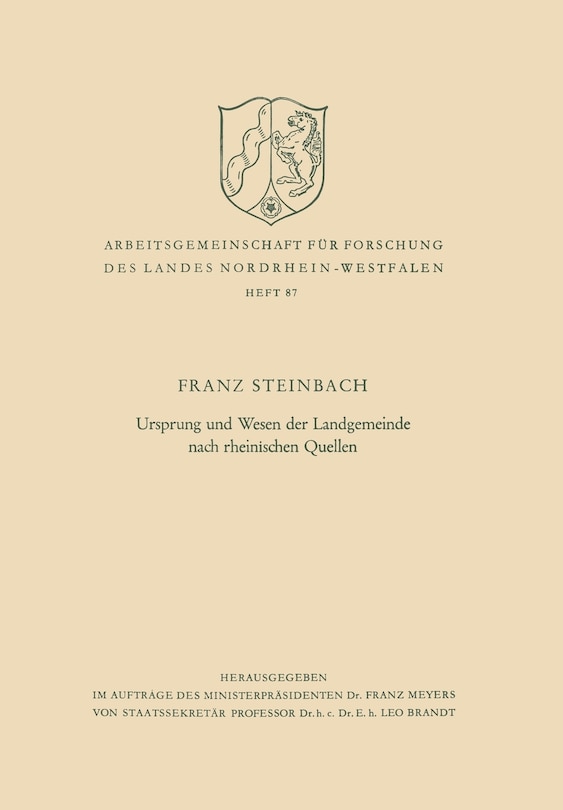 Front cover_Ursprung und Wesen der Landgemeinde nach rheinischen Quellen