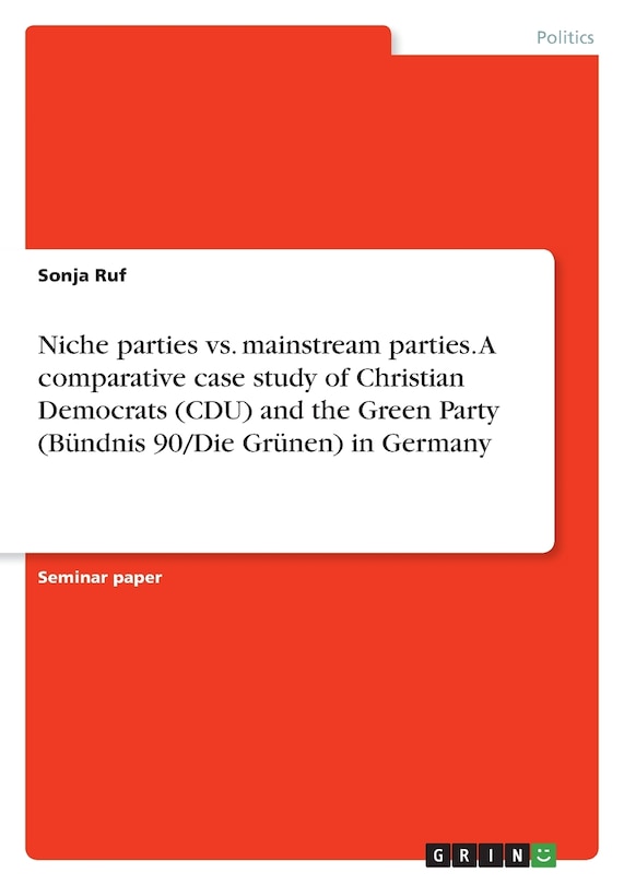 Couverture_Niche parties vs. mainstream parties. A comparative case study of Christian Democrats (CDU) and the Green Party (Bündnis 90/Die Grünen) in Germany