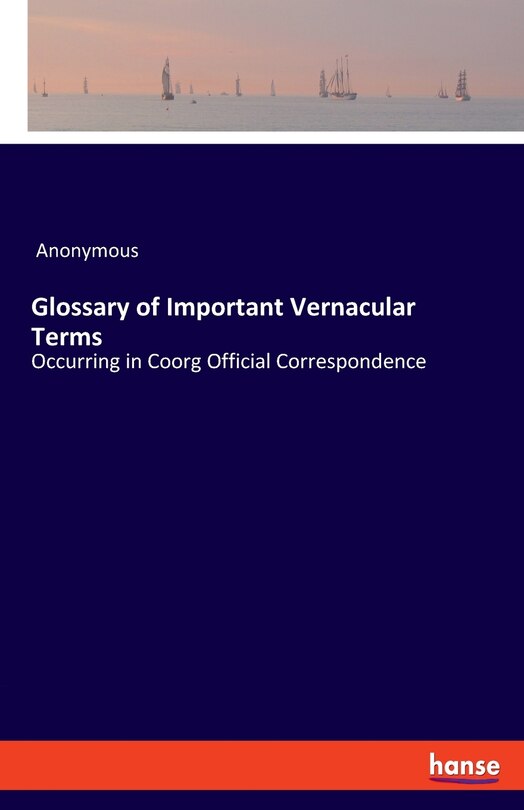 Couverture_Glossary of Important Vernacular Terms