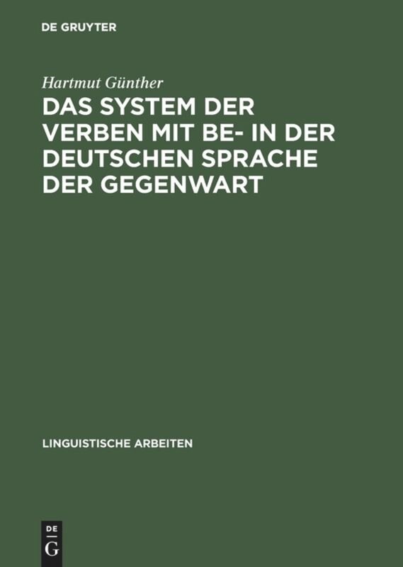 Front cover_Das System der Verben mit BE- in der deutschen Sprache der Gegenwart