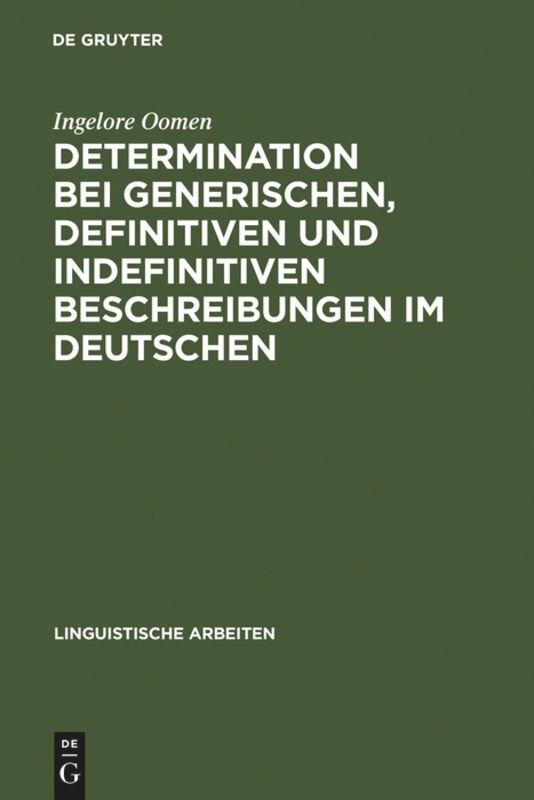 Couverture_Determination bei generischen, definitiven und indefinitiven Beschreibungen im Deutschen