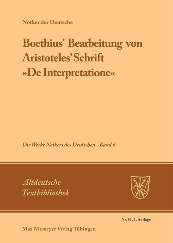Front cover_Boethius' Bearbeitung Von Aristoteles' Schrift »De Interpretatione«