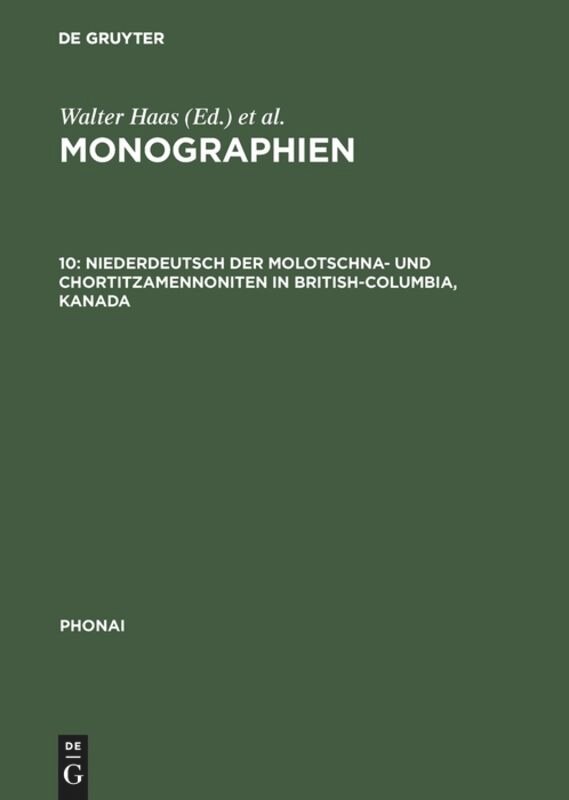 Front cover_Niederdeutsch der Molotschna- und Chortitzamennoniten in British-Columbia, Kanada