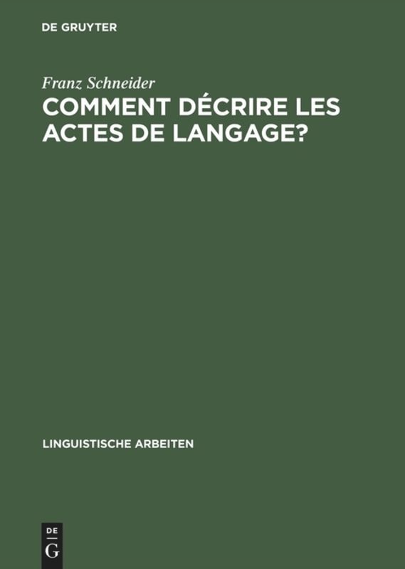 Front cover_Comment décrire les actes de langage?
