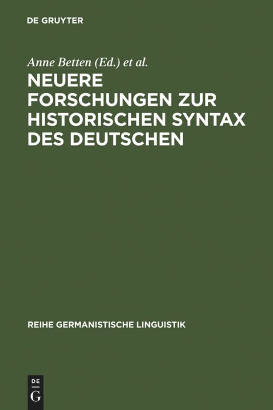 Front cover_Neuere Forschungen Zur Historischen Syntax Des Deutschen