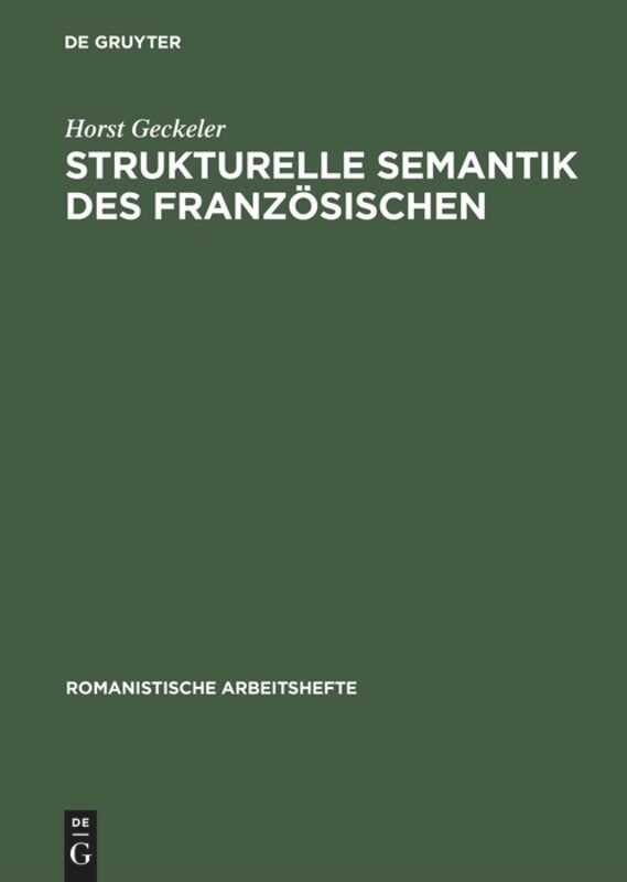 Front cover_Strukturelle Semantik des Französischen