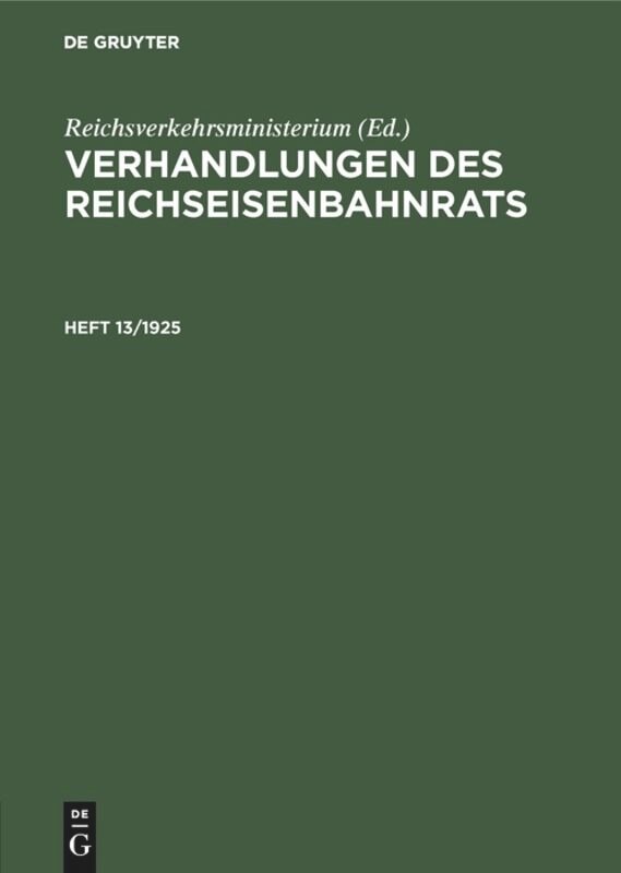 Couverture_Verhandlungen Des Reichseisenbahnrats. Heft 13/1925