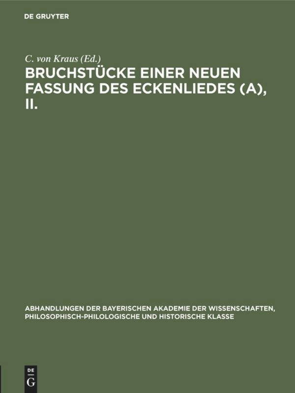 Bruchstücke Einer Neuen Fassung Des Eckenliedes (a), Ii.