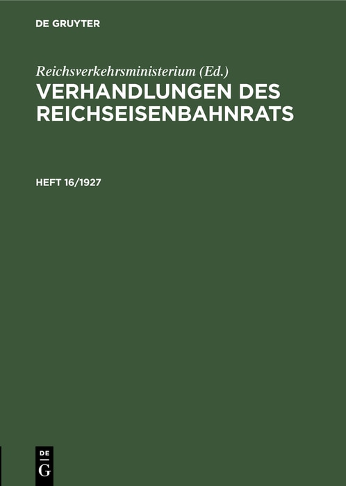 Couverture_Verhandlungen Des Reichseisenbahnrats. Heft 16/1927