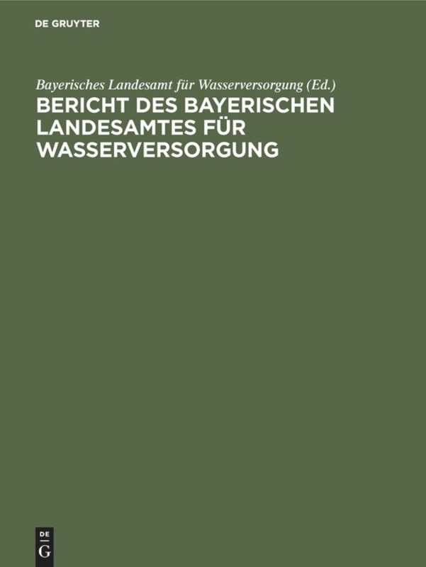 Front cover_Bericht Des Bayerischen Landesamtes Für Wasserversorgung