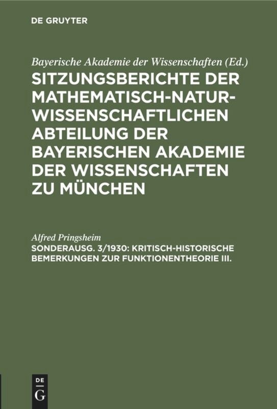 Couverture_Kritisch-Historische Bemerkungen Zur Funktionentheorie III.