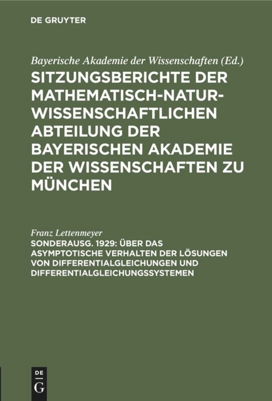 Front cover_Über Das Asymptotische Verhalten Der Lösungen Von Differentialgleichungen Und Differentialgleichungssystemen