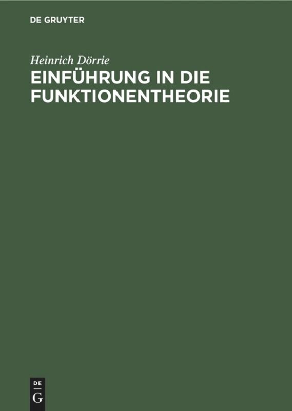 Front cover_Einführung in die Funktionentheorie
