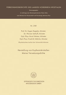 Front cover_Herstellung Von Kupfereinkristallen Kleiner Versetzungsdichte