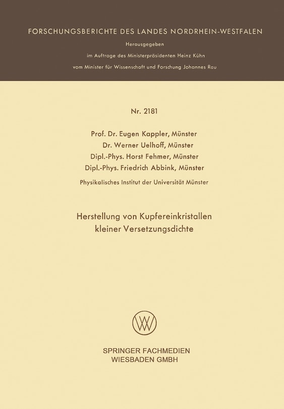 Front cover_Herstellung Von Kupfereinkristallen Kleiner Versetzungsdichte