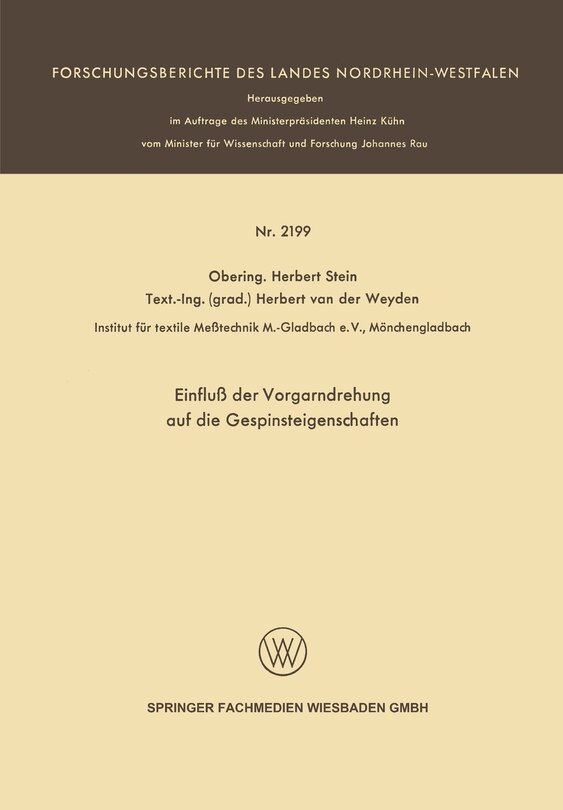 Front cover_Einfluß Der Vorgarndrehung Auf Die Gespinsteigenschaften