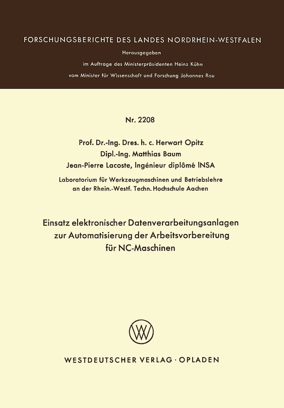 Front cover_Einsatz elektronischer Datenverarbeitungsanlagen zur Automatisierung der Arbeitsvorbereitung für NC-Maschinen