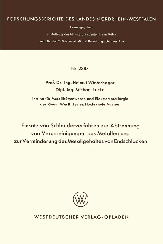 Front cover_Einsatz von Schleuderverfahren zur Abtrennung von Verunreinigungen aus Metallen und zur Verminderung des Metallgehaltes von Endschlacken