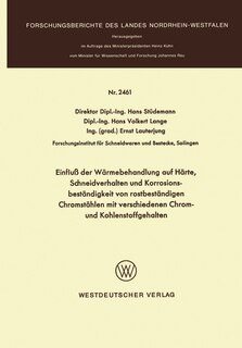 Couverture_Einfluß der Wärmebehandlung auf Härte, Schneidverhalten und Korrosionsbeständigkeit von rostbeständigen Chromstählen mit verschiedenen Chrom- und Kohlenstoffgehalten