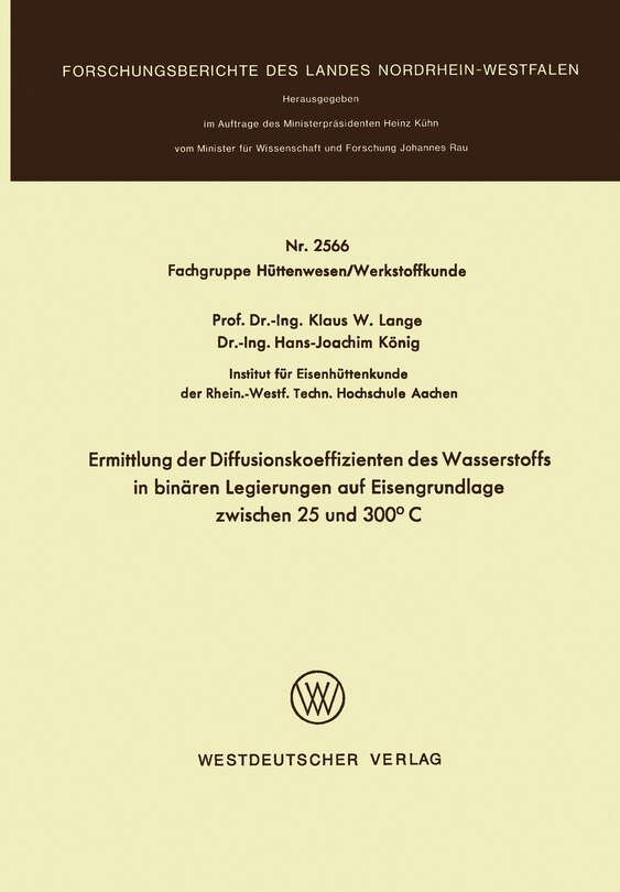 Couverture_Ermittlung der Diffusionskoeffizienten des Wasserstoffs in binären Legierungen auf Eisengrundlage zwischen 25 und 300°C