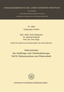 Front cover_Determinanten Der Nachfrage Nach Verkehrsleistungen