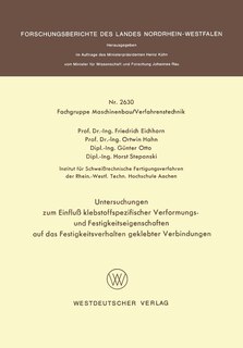 Front cover_Untersuchungen zum Einfluß klebstoffspezifischer Verformungs- und Festigkeitseigenschaften auf das Festigkeitsverhalten geklebter Verbindungen