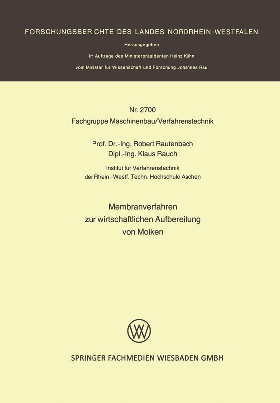 Front cover_Membranverfahren zur wirtschaftlichen Aufbereitung von Molken