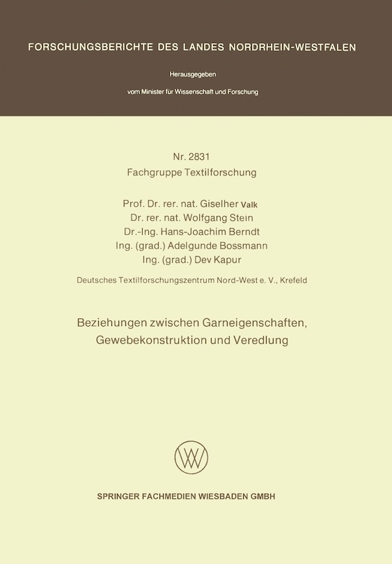 Front cover_Beziehungen zwischen Garneigenschaften, Gewebekonstruktion und Veredlung