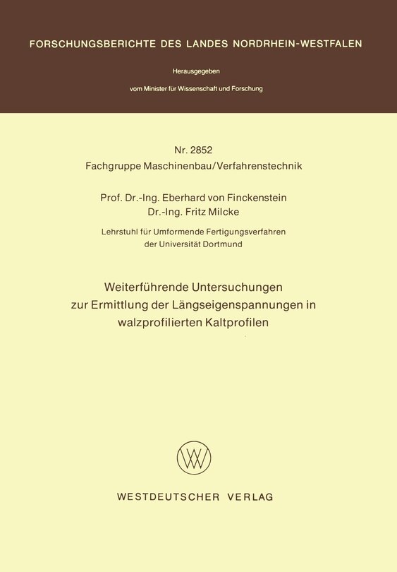 Couverture_Weiterführende Untersuchungen zur Ermittlung der Längseigenspannungen in walzprofilierten Kaltprofilen