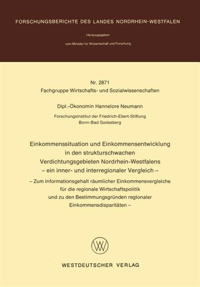 Couverture_Einkommenssituation Und Einkommensentwicklung in Den Strukturschwachen Verdichtungsgebieten Nordrhein-Westfalens -- Ein Inner- Und Interregionaler Vergleich --